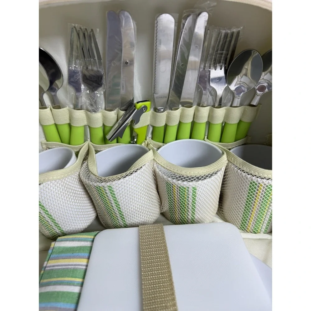Picnic Bag Pack 4 Person IBM company Hamper Cooler Mugs Plates‎ Cutlery Travel